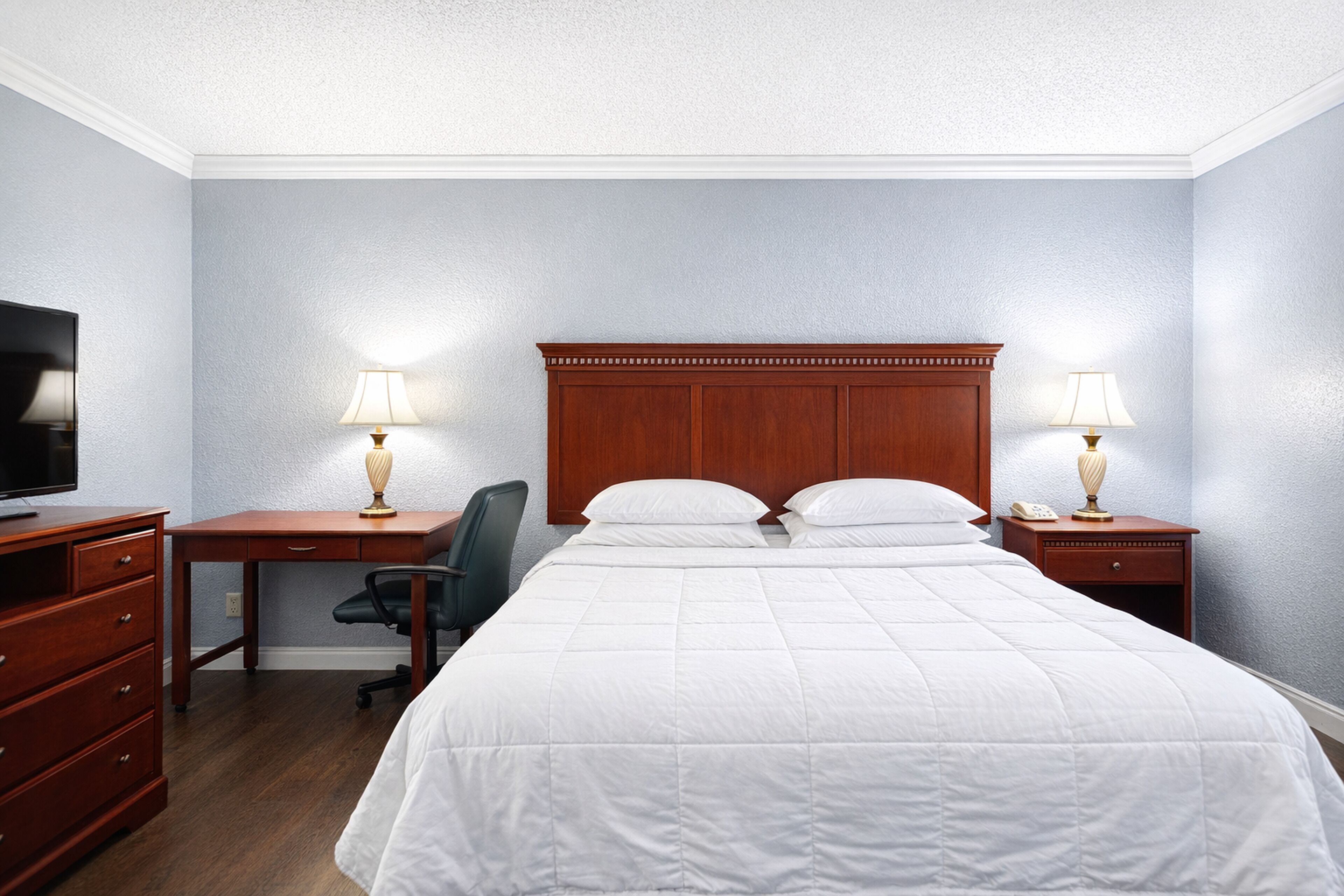 Desk, blackout drapes, iron/ironing board, free WiFi