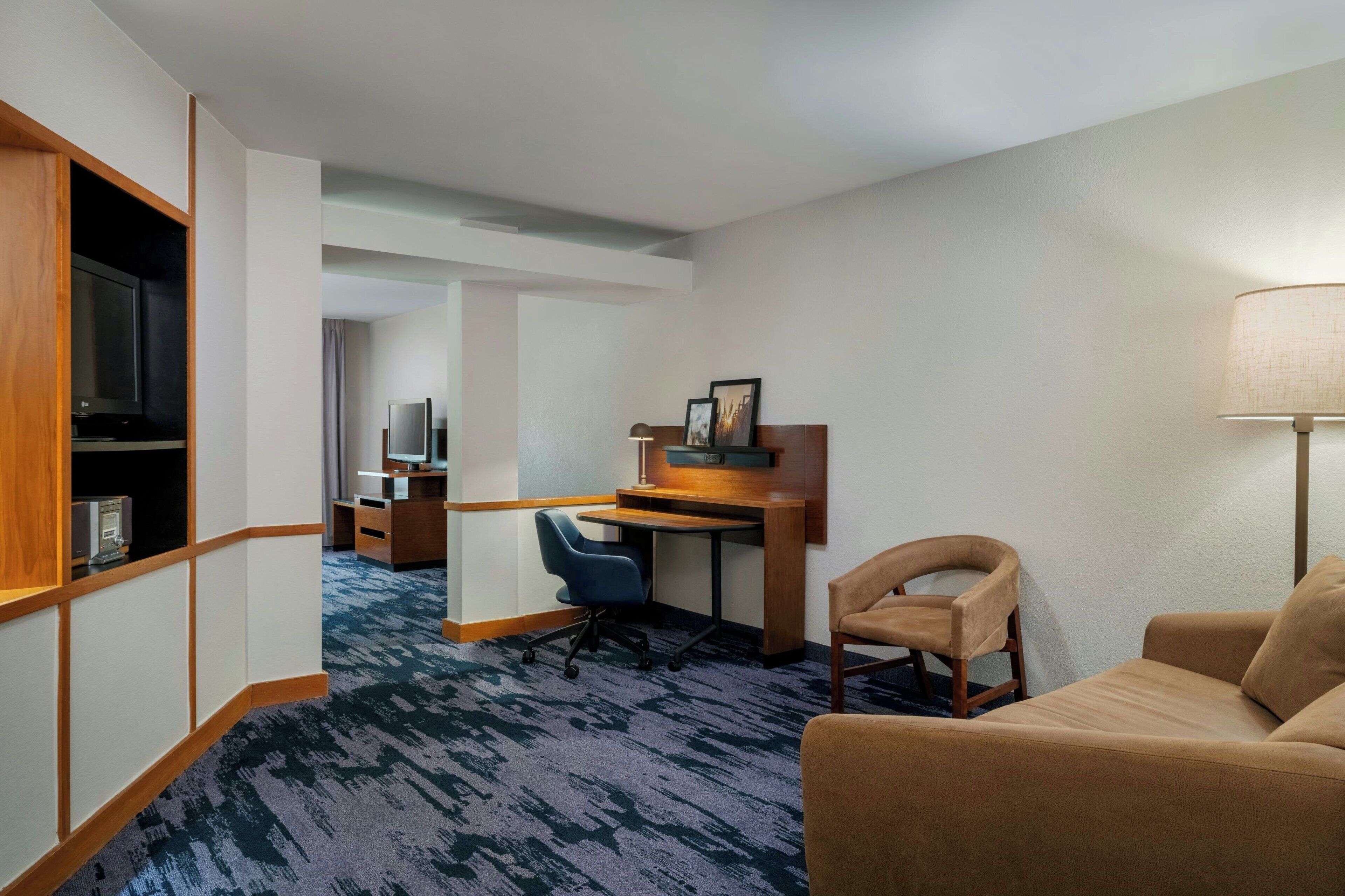 premium bedding, desk, blackout curtains, soundproofing