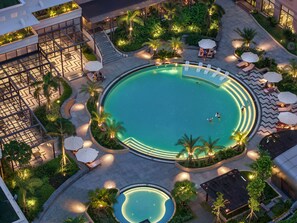 Outdoor pool, open 6:00 AM to 9:00 PM, free cabanas, sun loungers