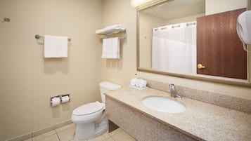 Un baño con inodoro, lavamanos y espejo.