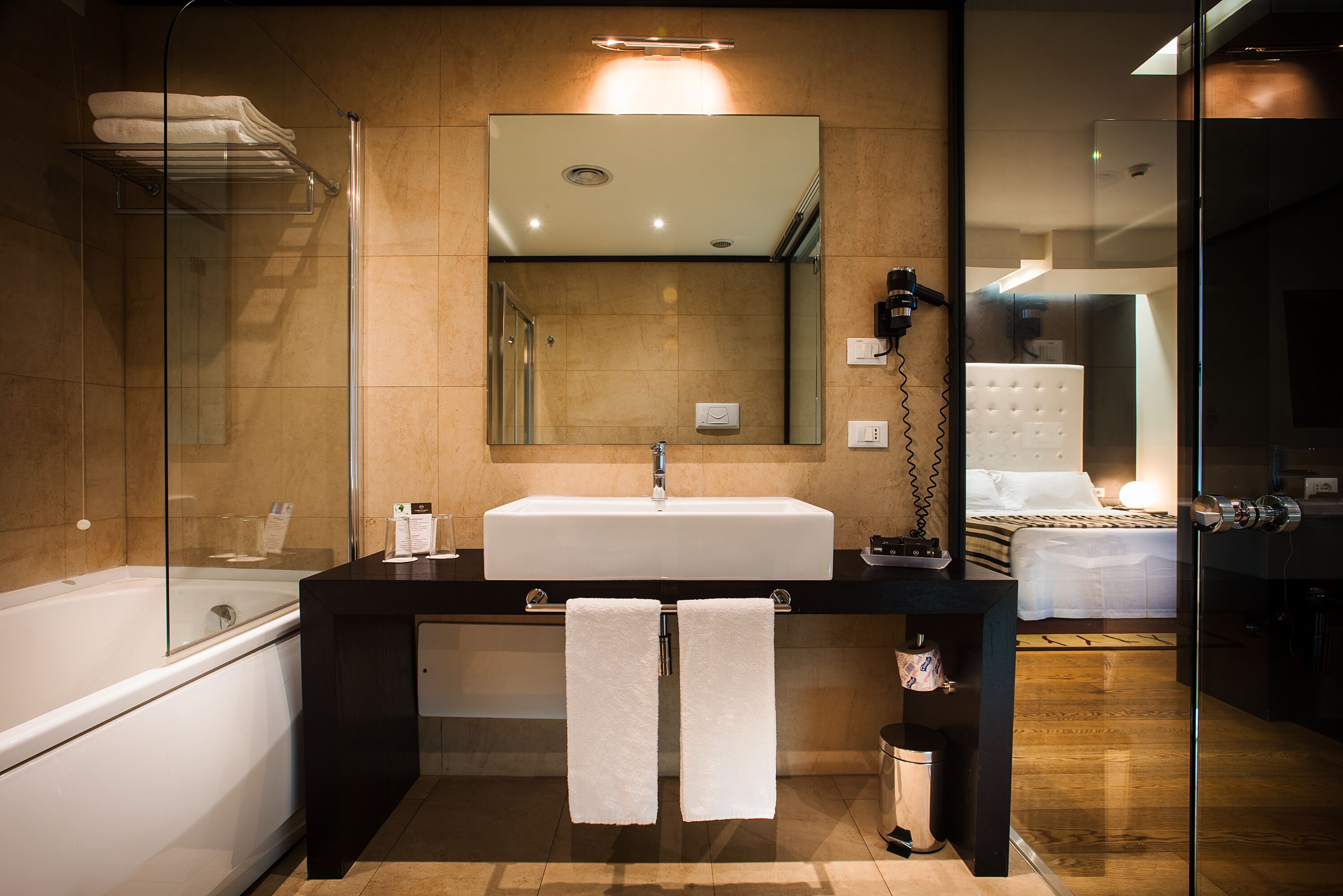 studio suite | bathroom | hair dryer, bidet, towels, soap