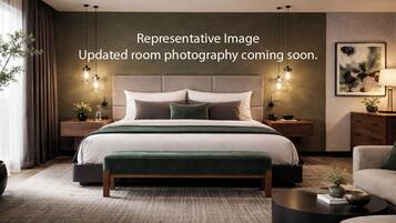 Premium bedding, pillowtop beds, desk, laptop workspace