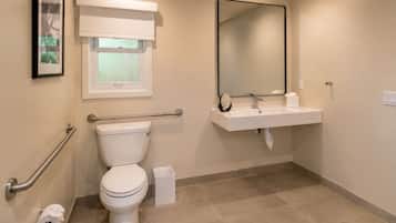 Standard Room, 1 King Bed, Roll-in Shower, Fireplace | Bathroom | Designer toiletries, hair dryer, bathrobes, towels