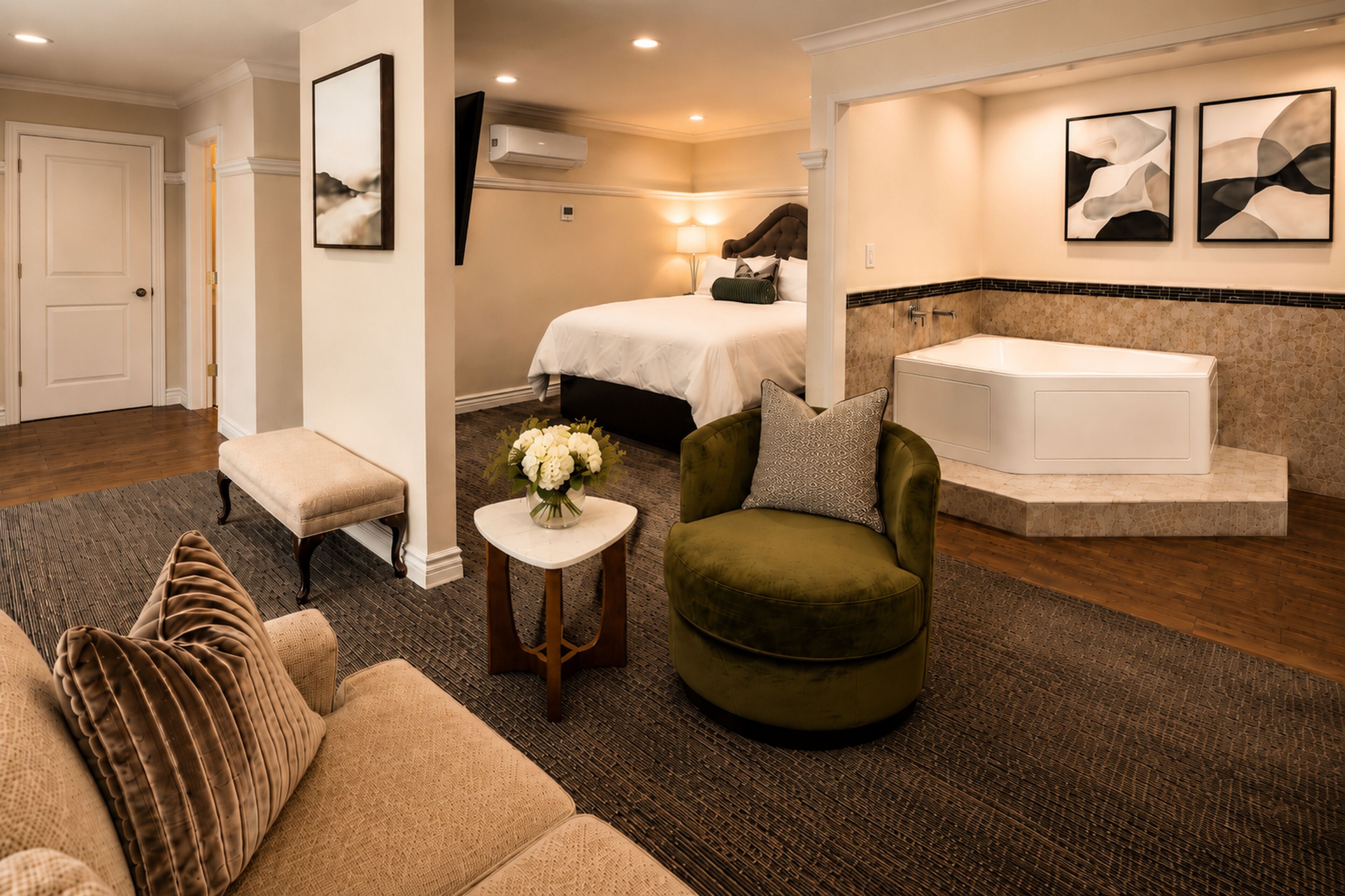 Premium Studio, 1 King Bed, Non Smoking, Jetted Tub | Premium bedding, pillowtop beds, desk, laptop workspace