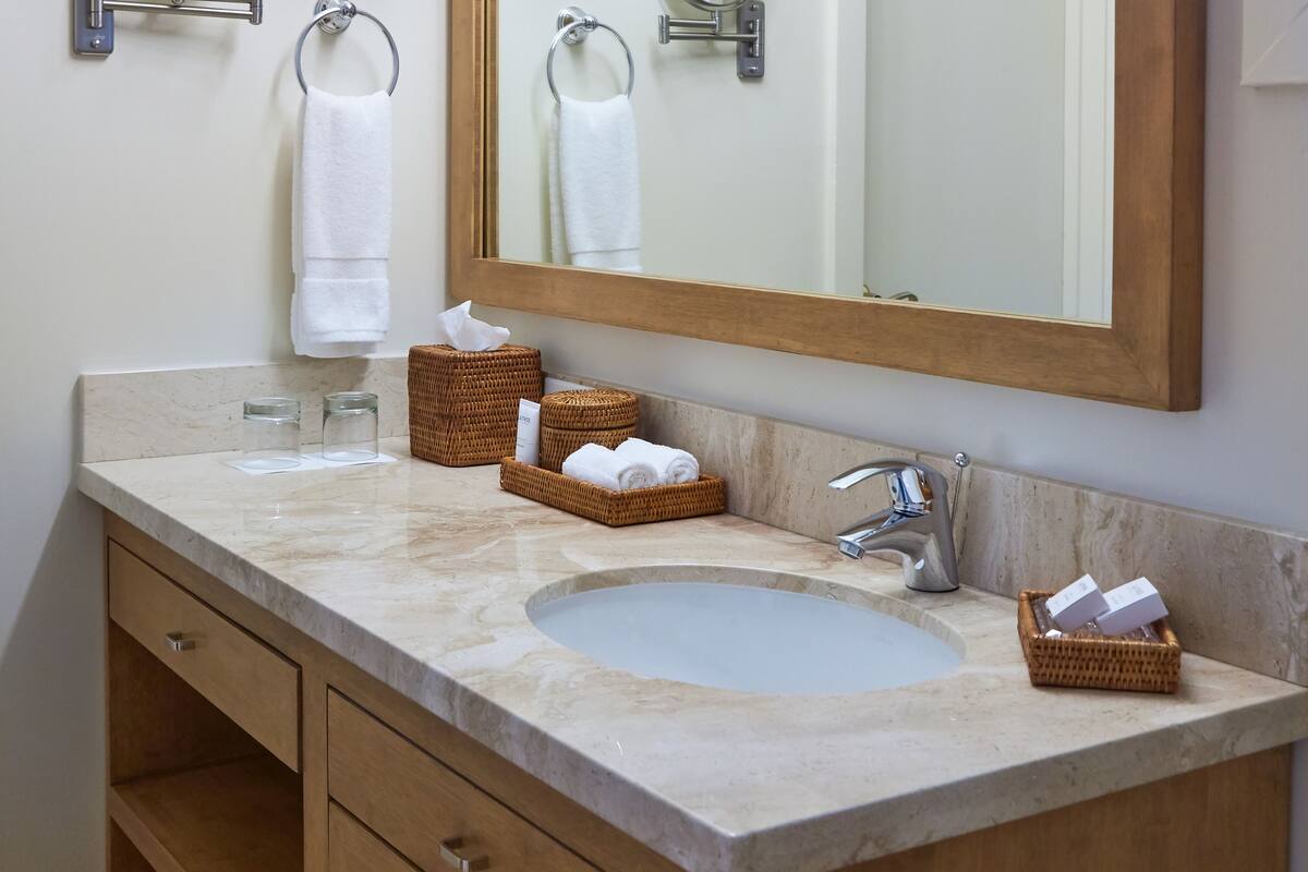 free toiletries, hair dryer, bathrobes, towels