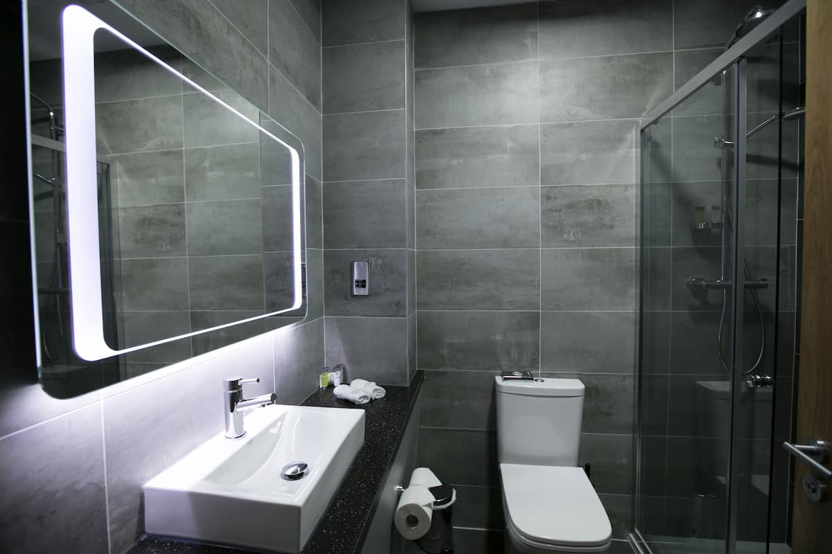 free toiletries, hair dryer, towels