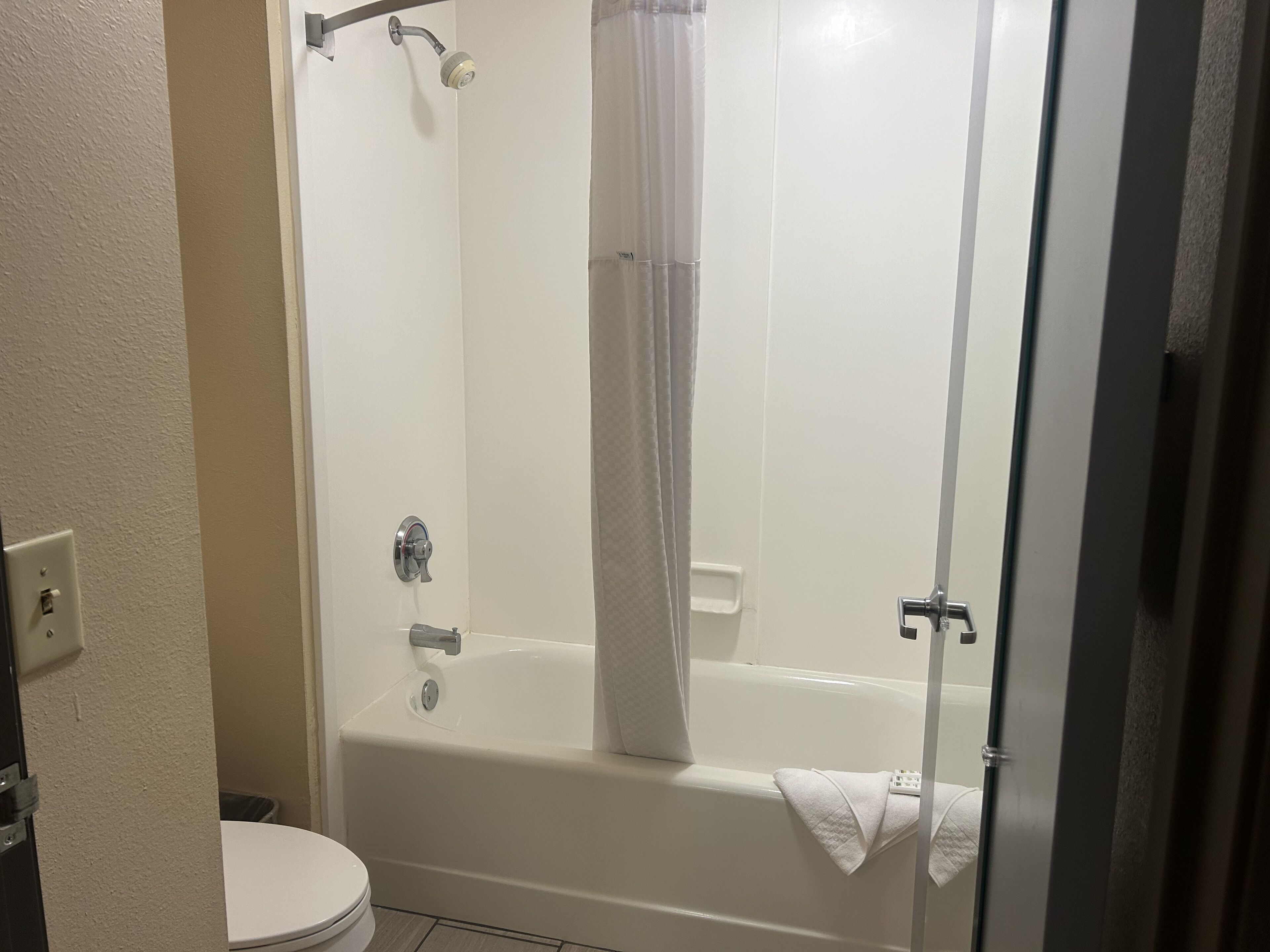 free toiletries, hair dryer, towels