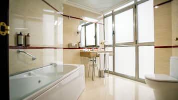 Free toiletries, hair dryer, bidet, towels