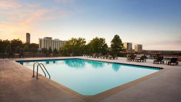 Seasonal outdoor pool, sun loungers