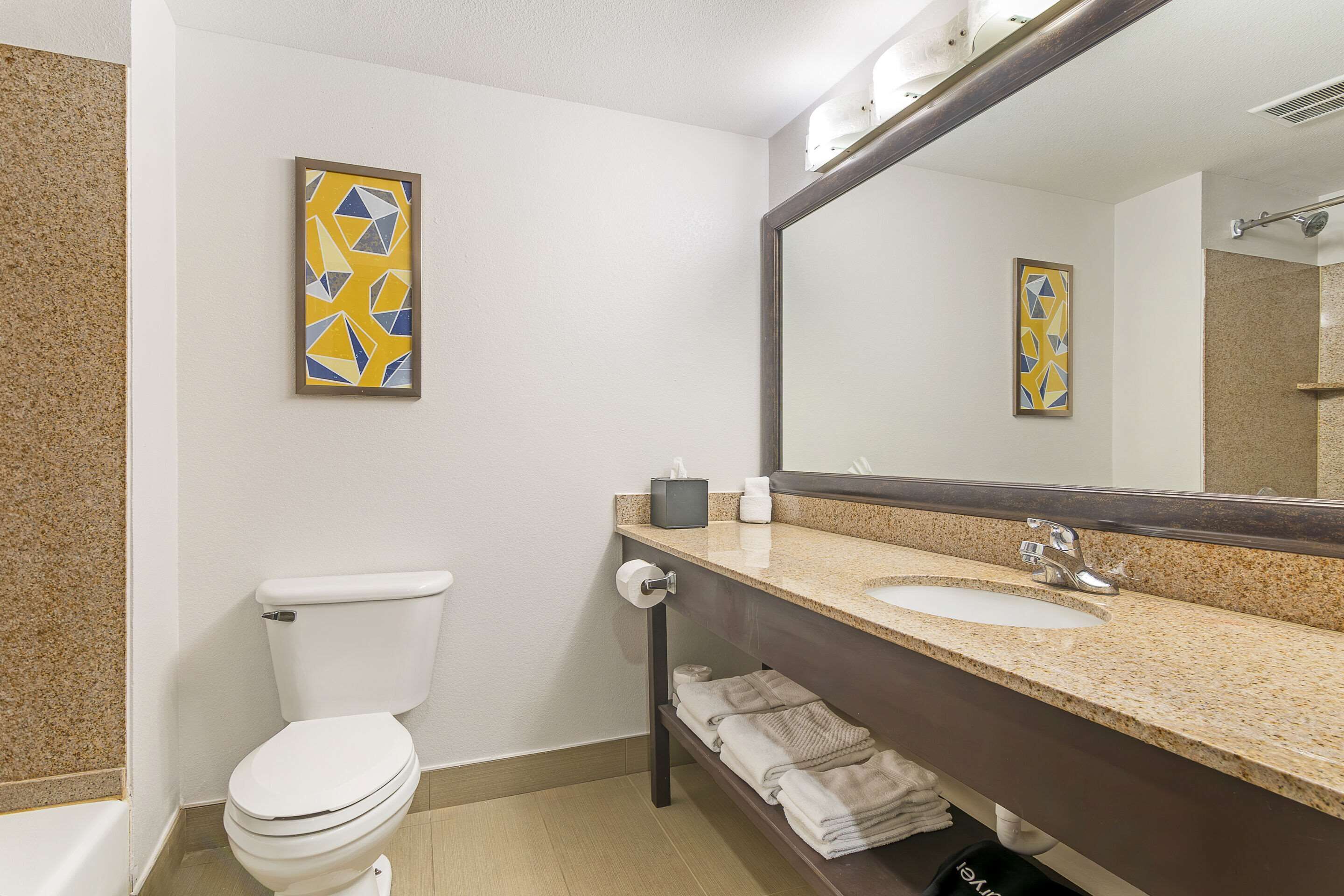 desk, laptop workspace, blackout curtains, iron/ironing board