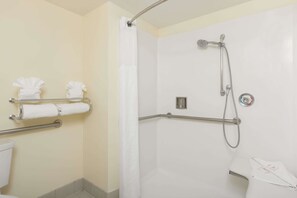 Combined shower/bathtub, free toiletries, hair dryer, towels