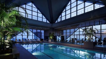 Indoor pool, open 6:00 AM to 10:00 PM, pool loungers, lifeguards on site