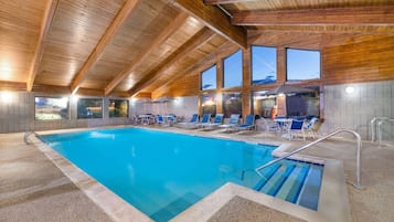 Indoor pool, outdoor pool, open 7:00 AM to 10:00 PM, pool loungers