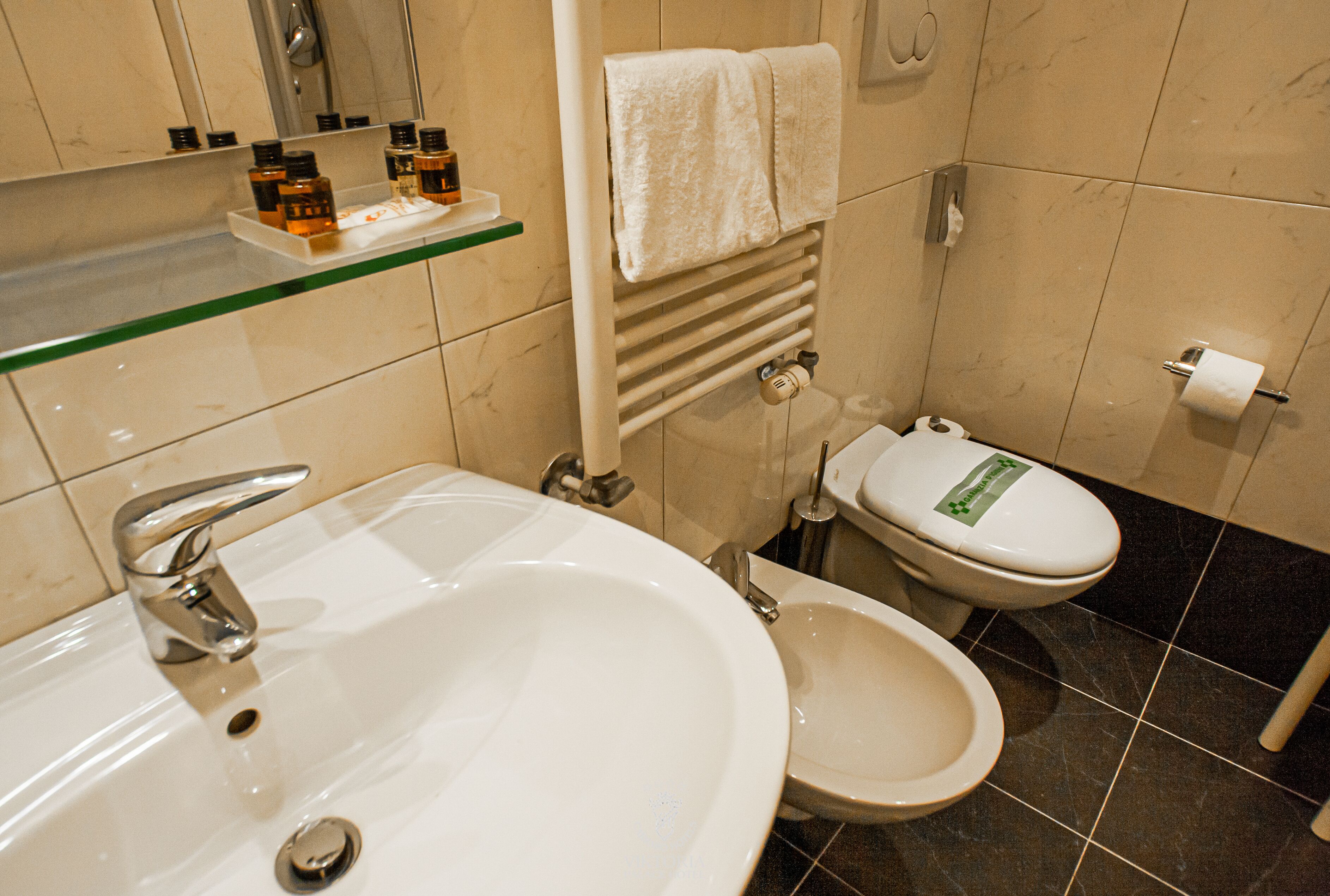 rainfall showerhead, hair dryer, bidet, towels