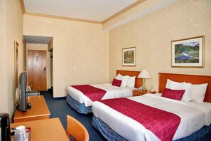 Standard Room, 2 Queen Beds, Non Smoking | Desk, laptop workspace, blackout drapes, iron/ironing board