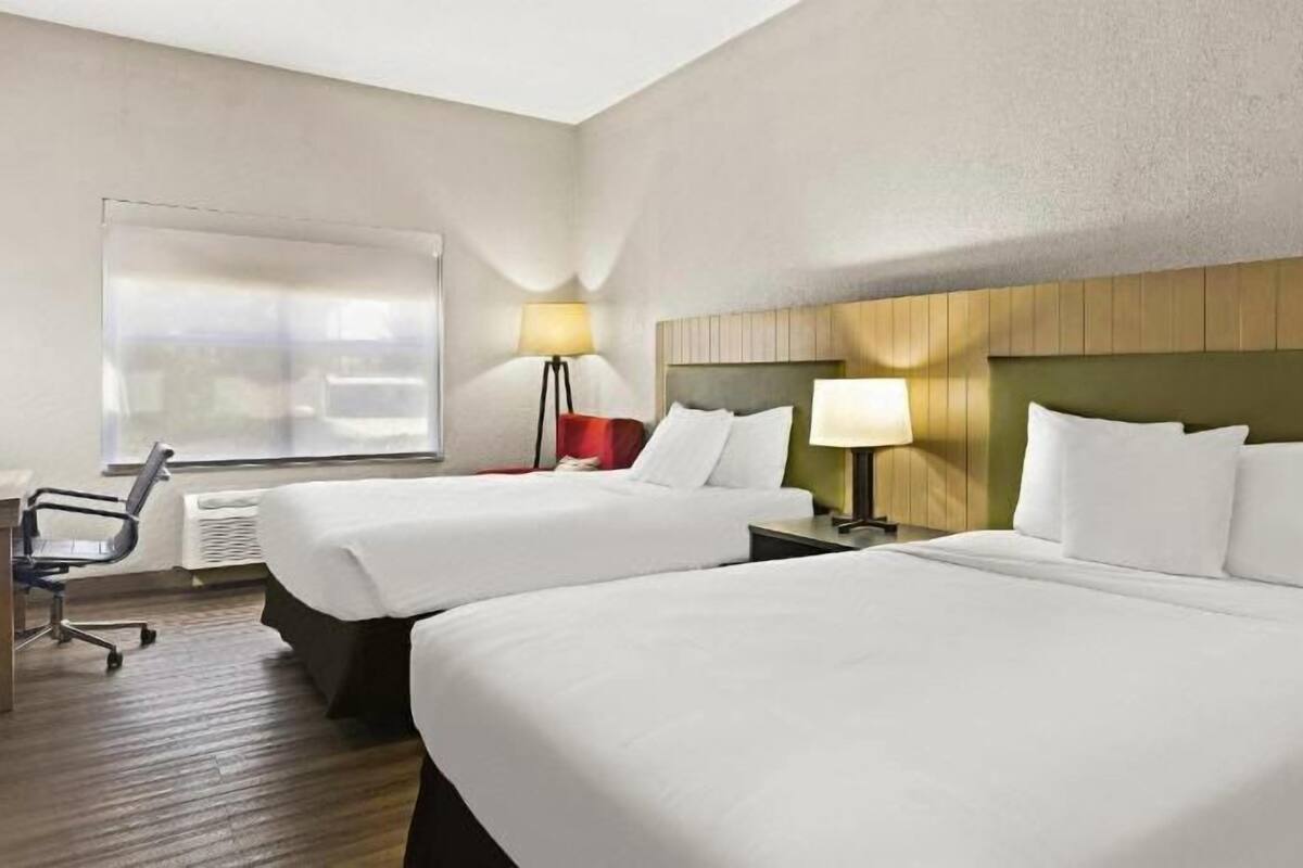 Premium bedding, down comforters, desk, laptop workspace