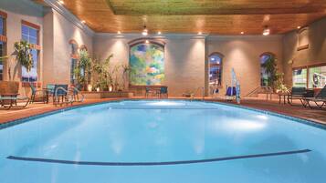 Indoor pool, open 7:00 AM to 10:00 PM, sun loungers