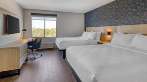 A hotel room with two beds, a desk, a chair, and a large window. - Best Western Byron Center (Byron Center)