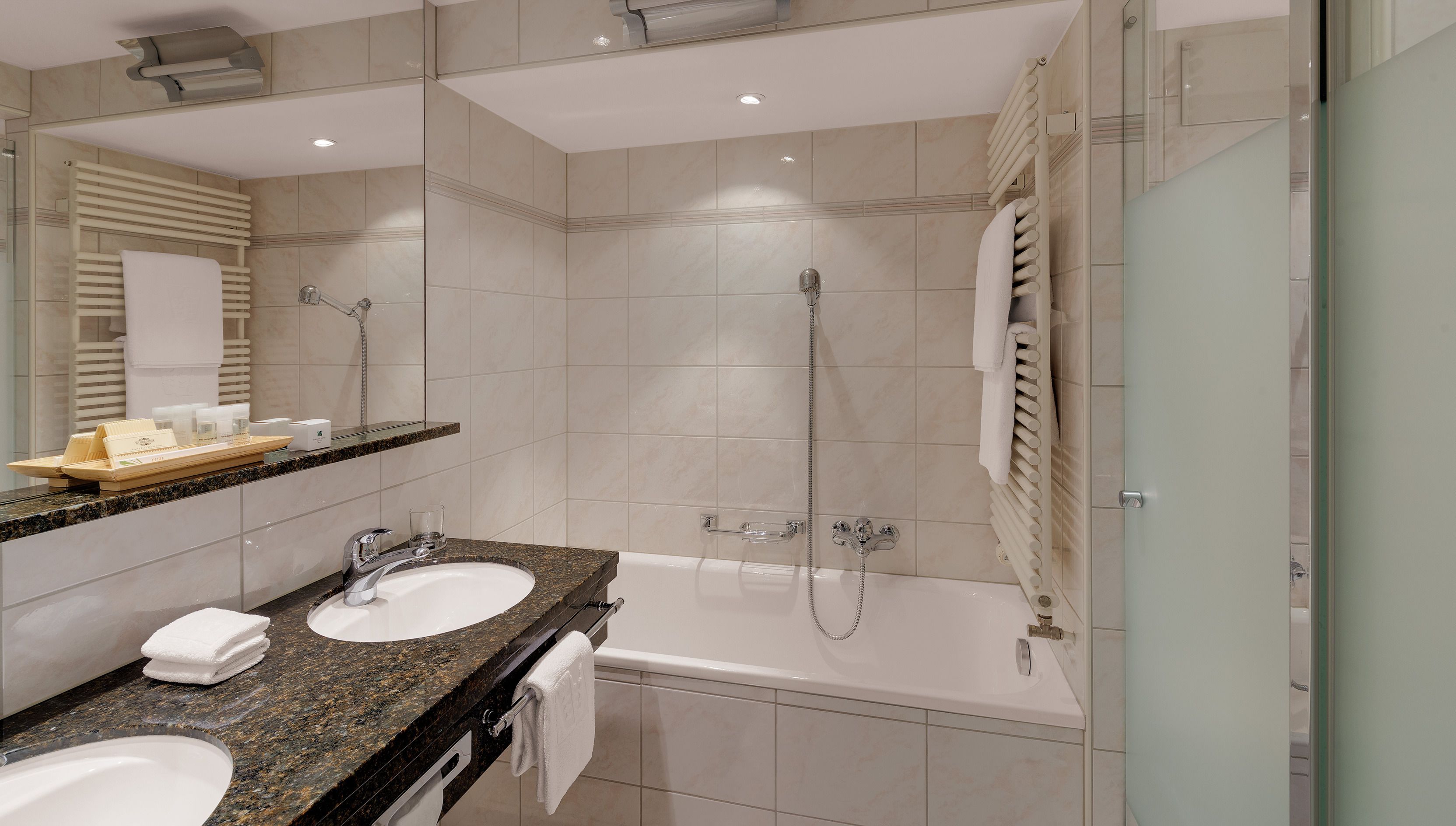 hair dryer, bathrobes, slippers, towels