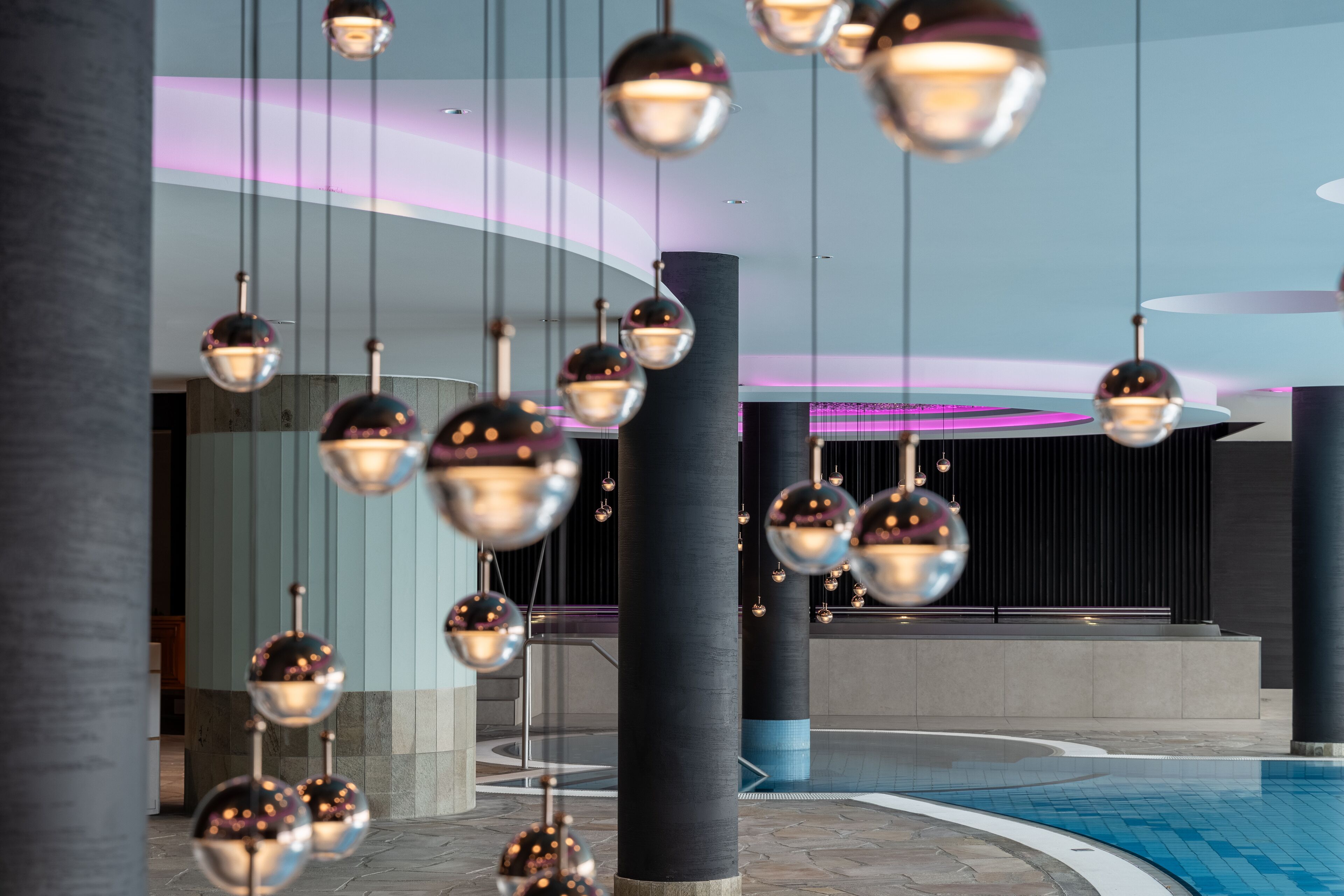 indoor pool, outdoor pool, pool loungers