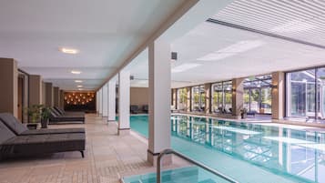 Indoor pool, outdoor pool, sun loungers