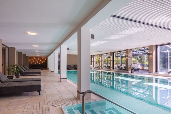 Indoor pool, outdoor pool, sun loungers