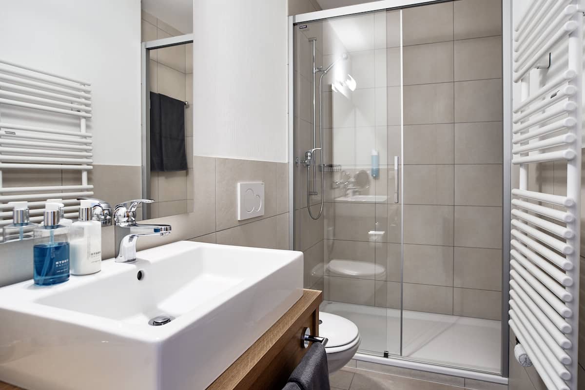 double room (medium) | bathroom | shower, hair dryer, towels