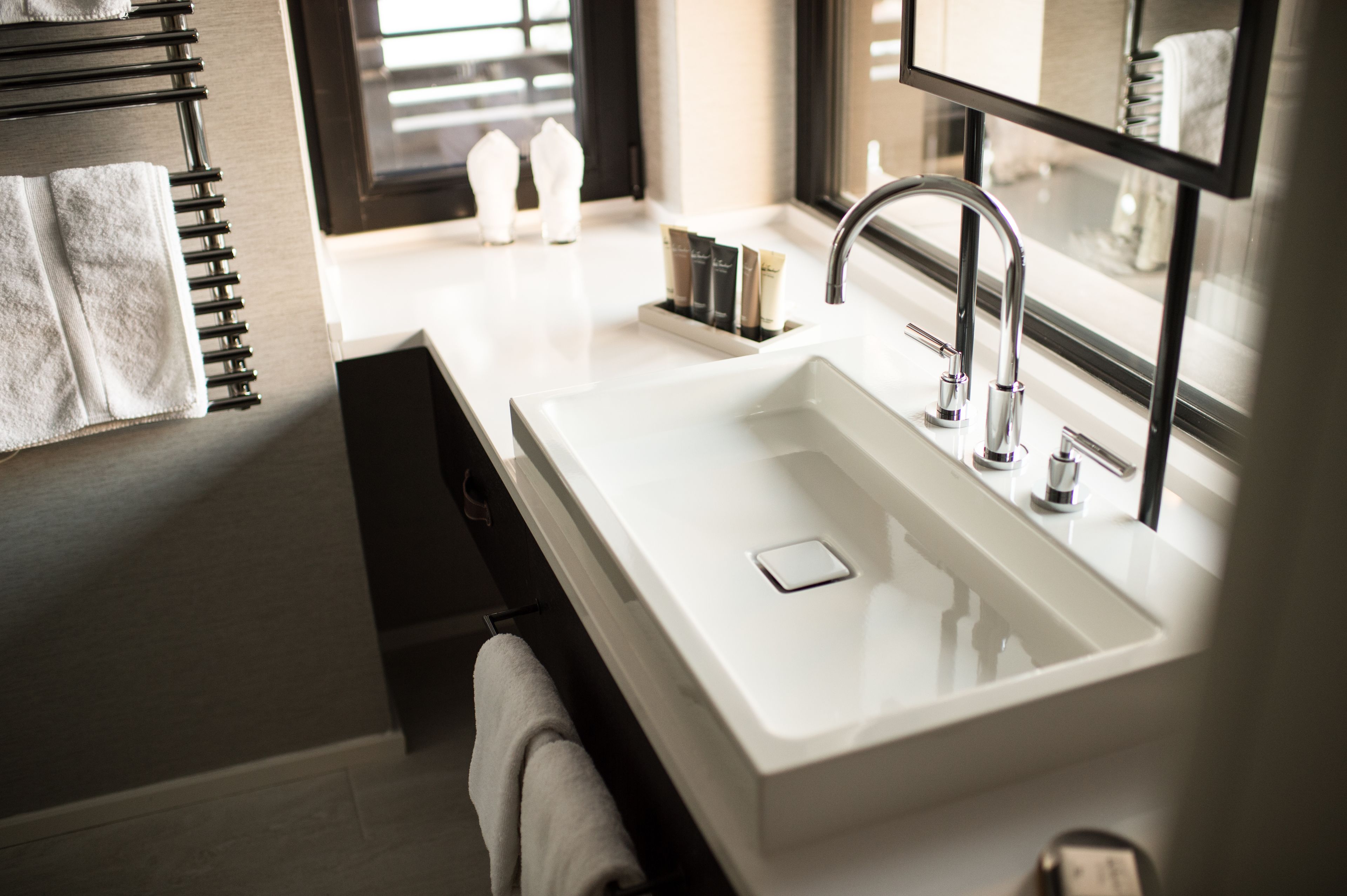 superior room | bathroom | designer toiletries, hair dryer, bathrobes, towels
