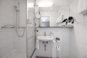 Cozy Double Room | Bathroom | Hair dryer, towels - Hotel Derby Interlaken - Action & Relax Hub (Interlaken)