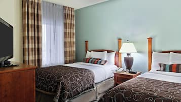 Premium bedding, desk, blackout drapes, iron/ironing board
