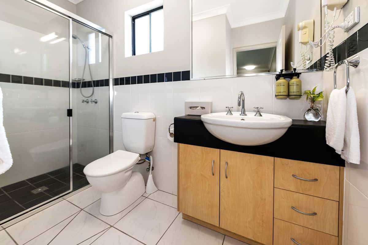 free toiletries, hair dryer, towels