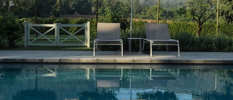 Outdoor pool, sun loungers