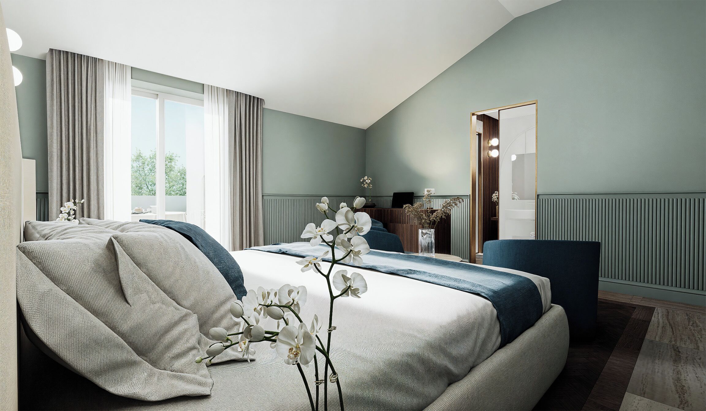 Doppia CLASSIC, vista sulla piscina e laterale del lago | ตู้นิรภัยในห้องพัก, ตกแต่งพิเศษโดยเฉพาะ, Wi-Fi ฟรี, ผ้าปูที่นอน