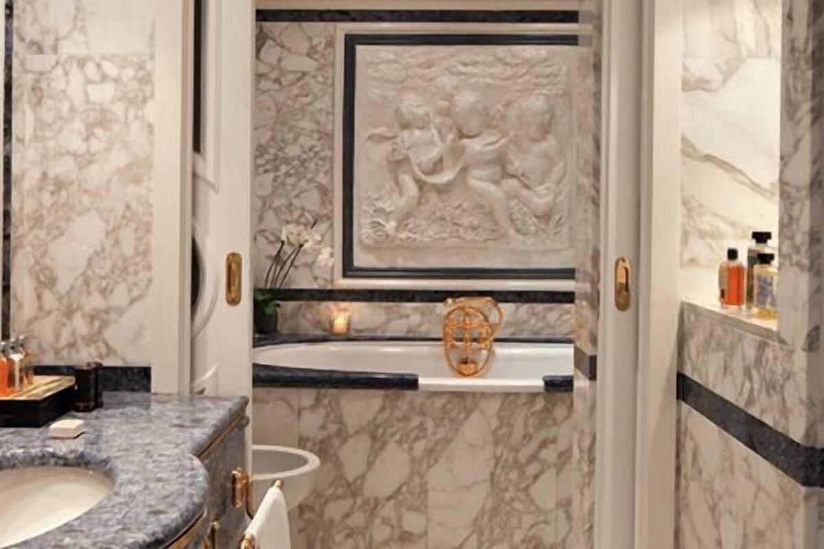 free toiletries, hair dryer, bidet, towels