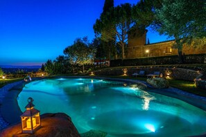 Outdoor pool, a rooftop pool, sun loungers