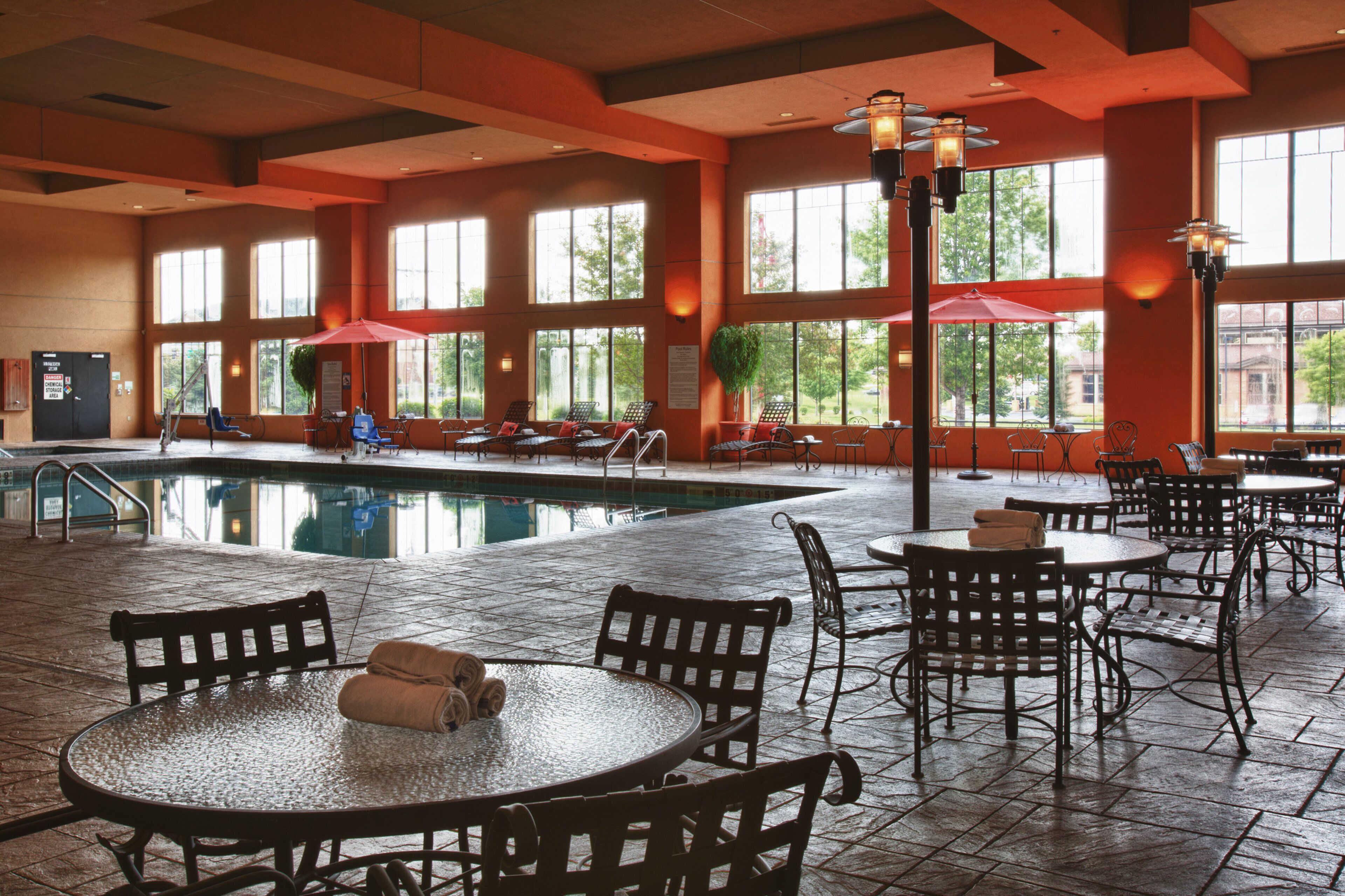 indoor pool, open 8 am to 11 pm, pool loungers