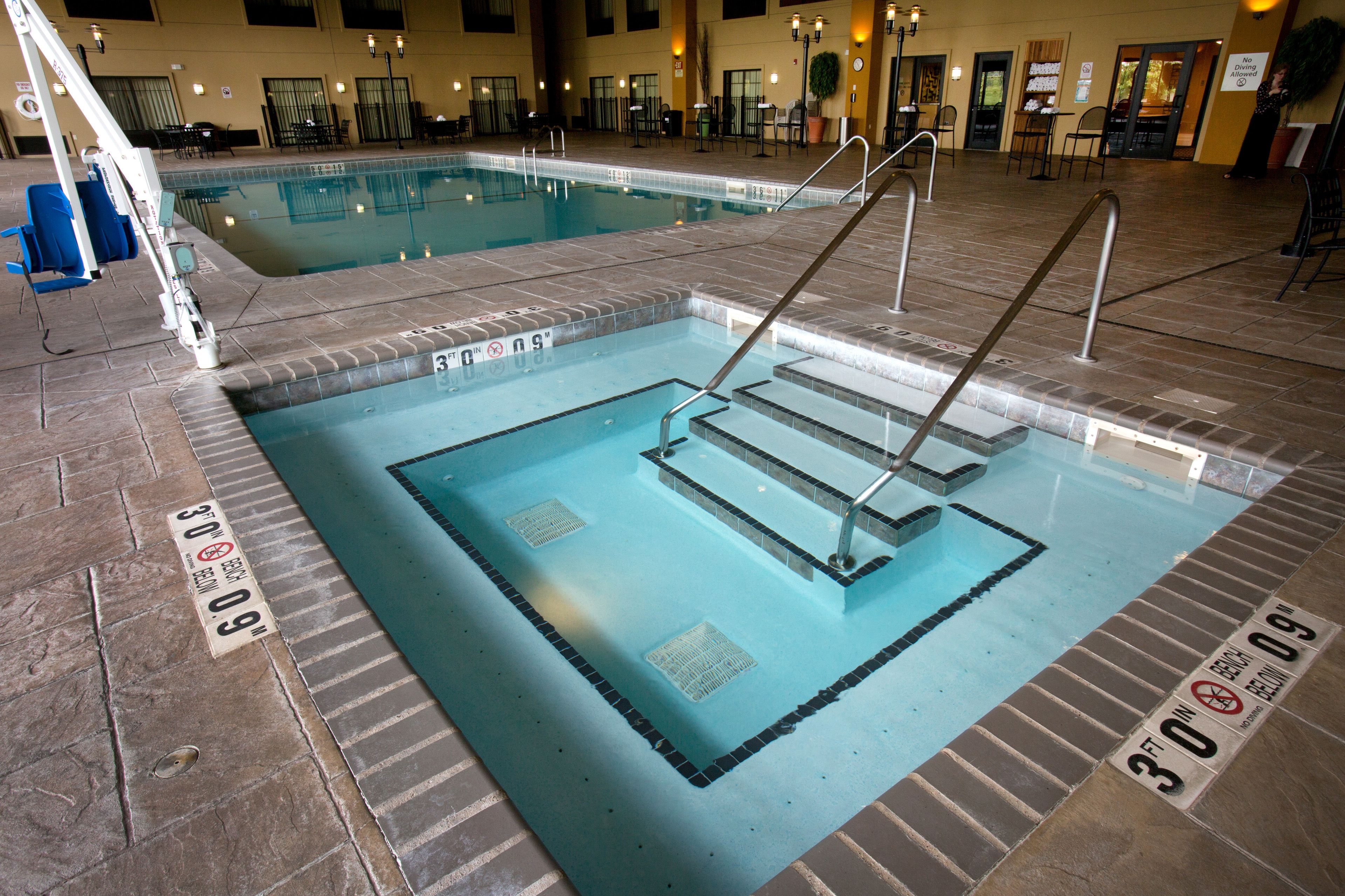 Indoor pool, open 8 AM to 11 PM, pool loungers