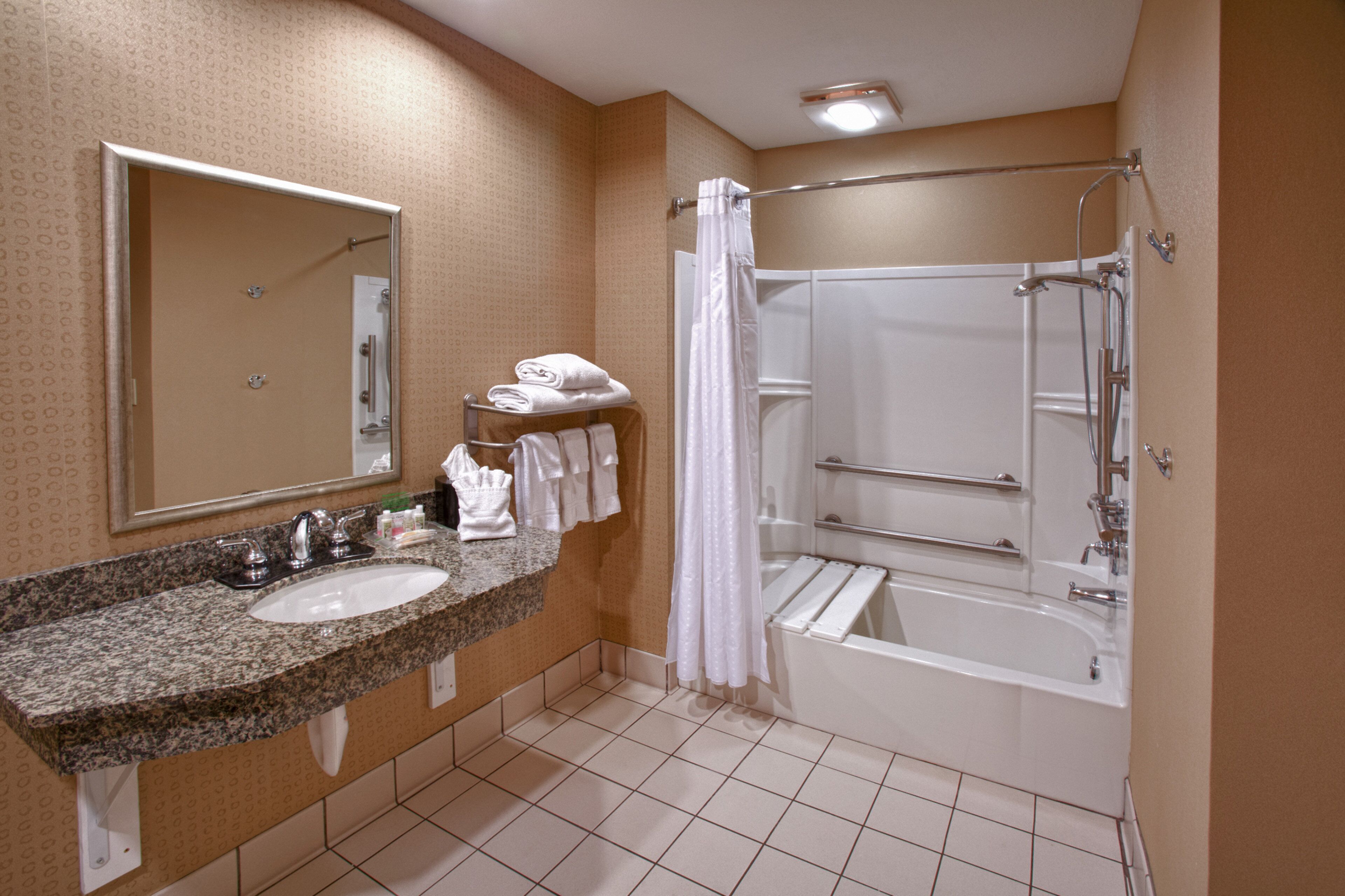 standard room, 2 queen beds, accessible (communications, accessible tub) | bathroom | shower, free toiletries, hair dryer, towels