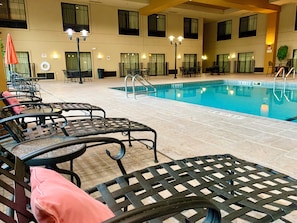 Indoor pool, open 8 AM to 11 PM, sun loungers