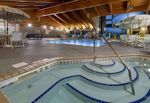 Indoor pool, open 8:00 AM to midnight, pool umbrellas, pool loungers