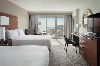 Premium bedding, down comforters, pillowtop beds, in-room safe at Marriott Myrtle Beach Resort & Spa at Grande Dunes