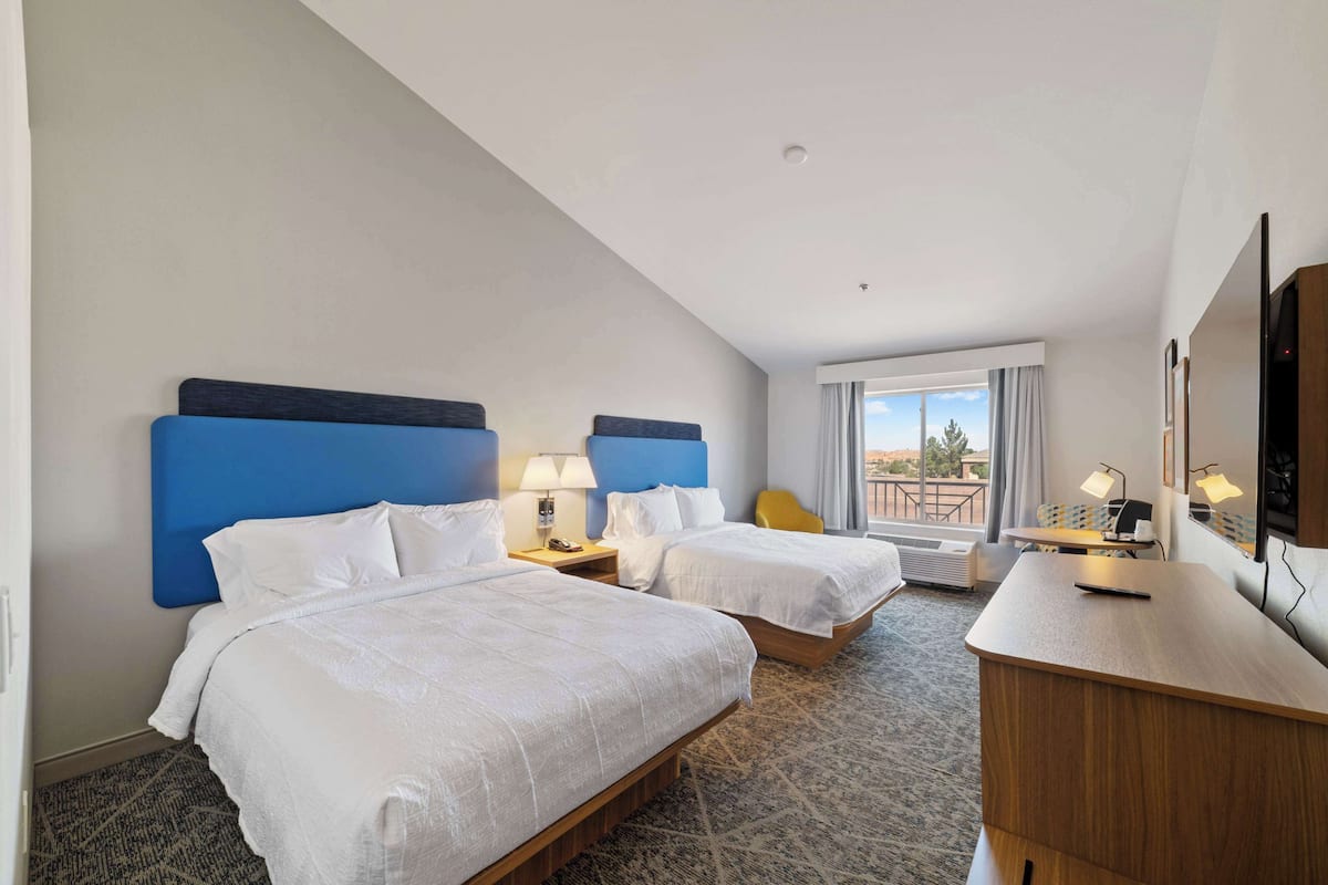 room, 2 queen beds | premium bedding, in-room safe, desk, laptop workspace