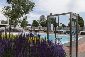 Indoor pool, seasonal outdoor pool, open 8 AM to 7 PM, sun loungers