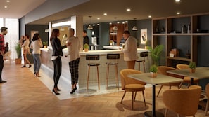 A modern interior with a bar area, seating, and a reception desk. - voco London Camden Lock by IHG (London)