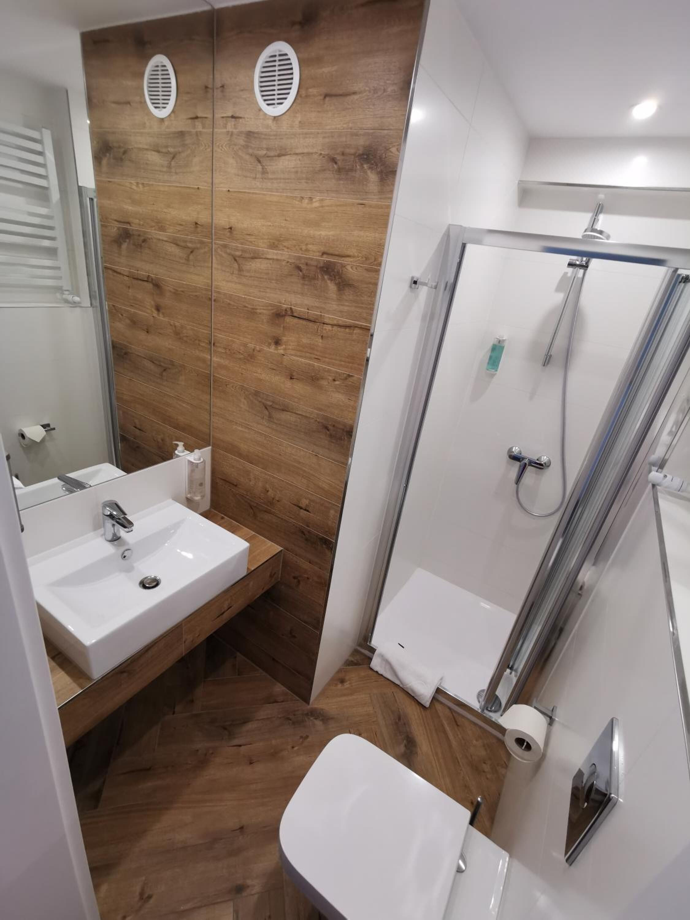 shower, free toiletries, hair dryer, towels