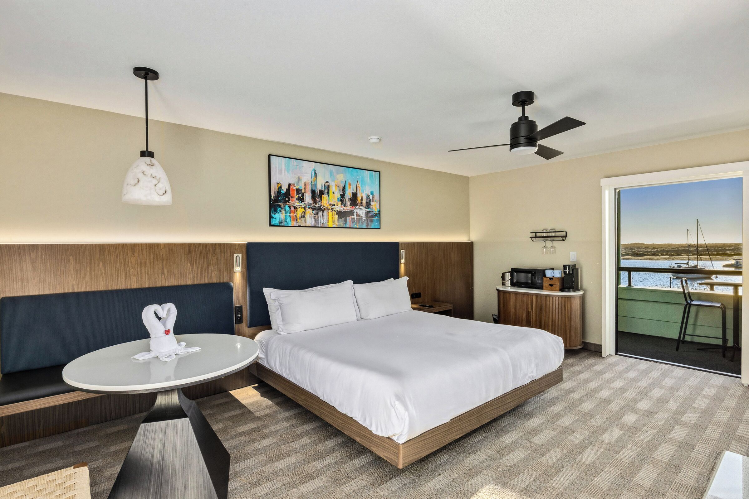 Premium King Fireplace Partial Bay View | Premium bedding, memory foam beds, individually furnished