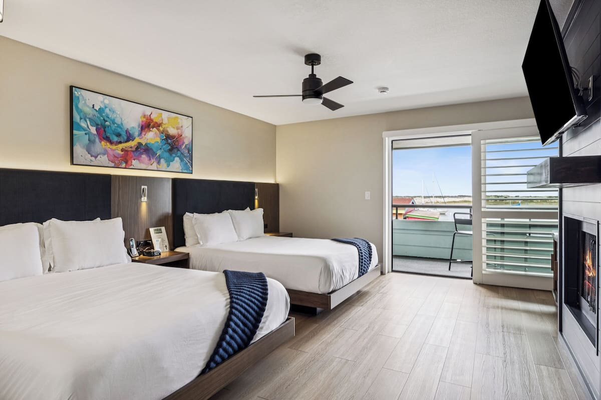 Premium 2 Queens Fireplace Partial Bay View | Premium bedding, memory foam beds, individually furnished