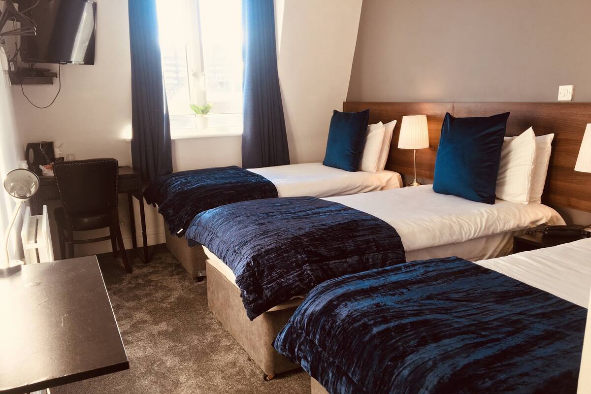 Kolmen hengen deluxe-huone | Työpöytä, silitysrauta/-lauta, ilmaiset vauvansängyt, ilmainen Wi-Fi