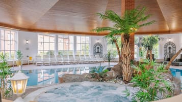 Indoor pool, open 7:30 AM to 8:30 PM, sun loungers