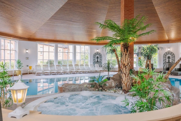 Indoor pool, open 7:30 AM to 8:30 PM, sun loungers